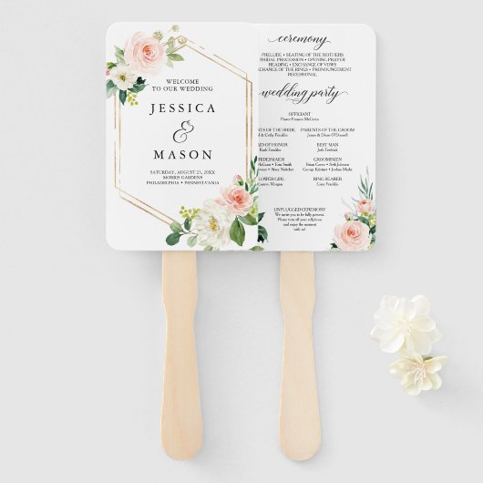 Air Blush Wedding Program Fan Fächer (Vorne und Hinten)