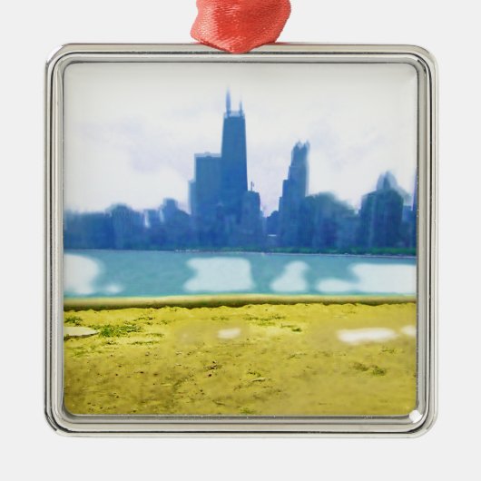 Air Brushed Chicago Silbernes Ornament (Vorne)