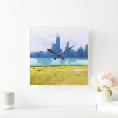 Air Brushed Chicago Skyline Quadratische Wanduhr (Zuhause)