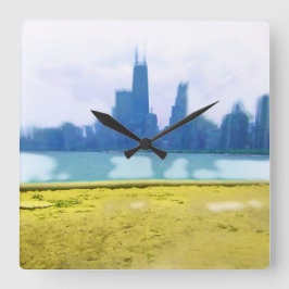 Air Brushed Chicago Skyline Quadratische Wanduhr