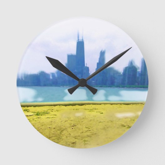 Air Brushed Chicago Skyline Runde Wanduhr (Vorderseite)