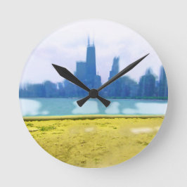 Air Brushed Chicago Skyline Runde Wanduhr