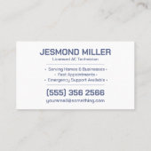 Air Conditioning – Repair, Service, Installation Visitenkarte (Rückseite)