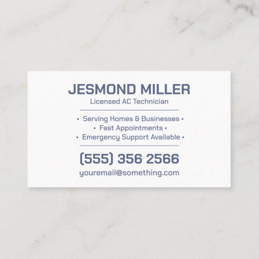 Air Conditioning – Repair, Service, Installation Visitenkarte (Rückseite)