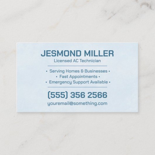 Air Conditioning – Repair, Service, Installation Visitenkarte (Rückseite)