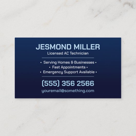 Air Conditioning – Repair • Service • Installation Visitenkarte (Rückseite)