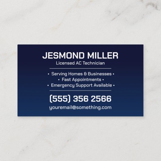 Air Conditioning – Repair, Service, Installation Visitenkarte (Rückseite)