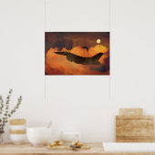 Air Flugzeug Fighter F-16 Night Sky Moon Wolken Poster (Küche)