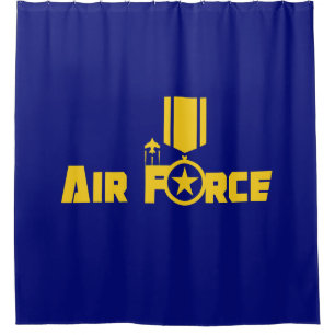 Air Force Military Star Medal Aircraft Blue Gold Duschvorhang