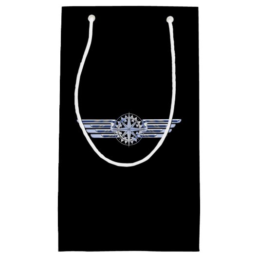 Air Pilot Chrome like Wings Compass auf schwarz Kleine Geschenktüte (Vorderseite)