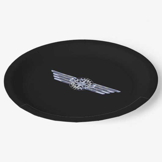 Air Pilot Chrome like Wings Compass auf schwarz Pappteller (Schrägansicht)