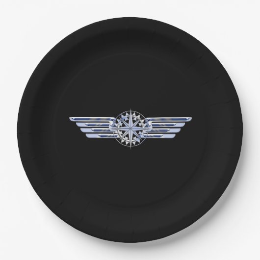 Air Pilot Chrome like Wings Compass auf schwarz Pappteller (Vorderseite)