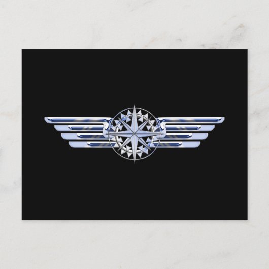Air Pilot Chrome like Wings Compass auf schwarz Postkarte (Vorderseite)