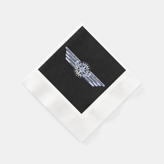 Air Pilot Chrome like Wings Compass auf schwarz Serviette (Ecke)