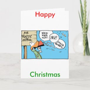 Air Traffic Kontrolle Comic Happy Christmas Card Feiertagskarte
