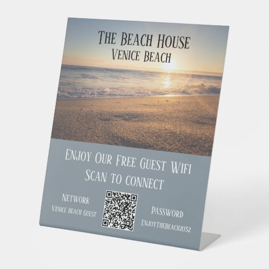 Airbnb Beach House Foto Wifi Password QR Code Sockelschild (Vorderseite)