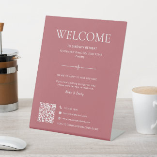 Airbnb-Ferienhaus-Willkommens-QR Dusty Red Sockelschild