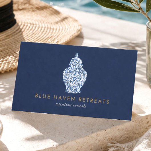 Airbnb Host Coastal Ginger Jar Branding Blue Visitenkarte