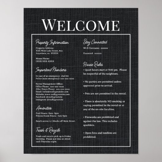 Airbnb Vacation Rental Guest Information Sign Poster (Vorne)