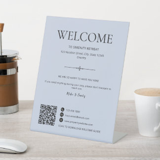 Airbnb Willkommens-Ferienhaus-Miete QRCode Hellbla Sockelschild