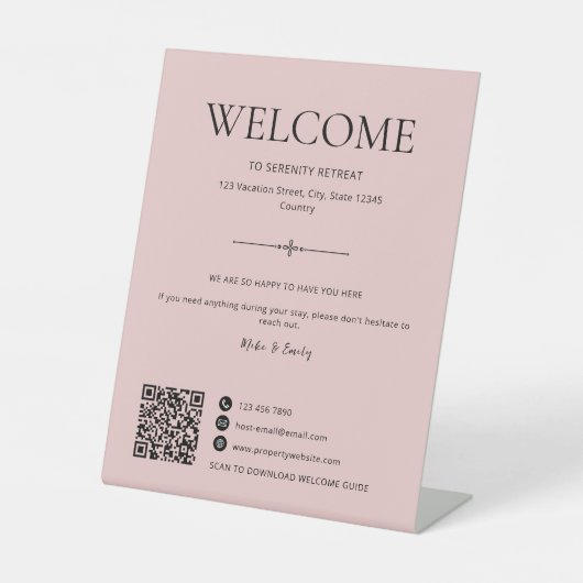 Airbnb Willkommens-Hausmiete QR-Code Pink Sockelschild (Vorderseite)