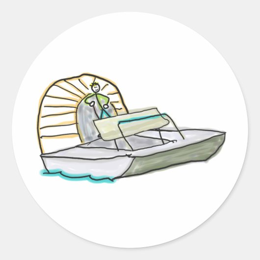 Airboat Stickman Runder Aufkleber (Vorderseite)