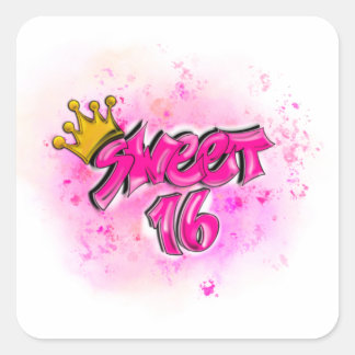 Airbrush Sweet 16 Pink Stickers Geburtstagsparty