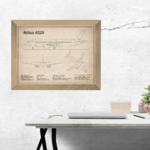 Airbus A320 - Flugzeug Blaupausen Zeichnungspläne  Fotodruck