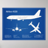 Airbus A320 - Flugzeugkonzept Zeichnend Pläne ABD Poster (Vorne)