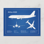 Airbus A320 - Flugzeugkonzept Zeichnend Pläne ABD Postkarte (Vorderseite)