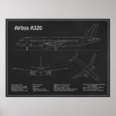 Airbus A320 - Flugzeugkonzept Zeichnend Pläne PD Poster (Vorne)