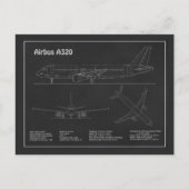 Airbus A320 - Flugzeugkonzept Zeichnend Pläne PD Postkarte (Vorderseite)