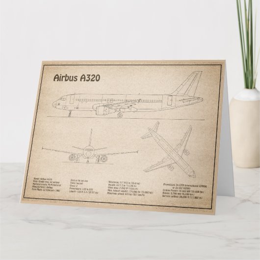 Airbus A320 - Flugzeugkonzept Zeichnend Pläne SD Dankeskarte (Vorderseite)