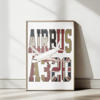 Airbus a320 Jetliner. Vintage European Flags Poster