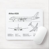 Airbus A320 - Pläne für Zeichnend Flugzeugkonzepte Mousepad (Mit Mouse)