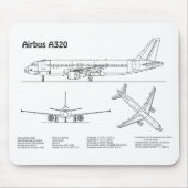 Airbus A320 - Pläne für Zeichnend Flugzeugkonzepte Mousepad (Vorne)