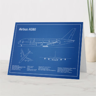 Airbus a380 - Flugzeug Blaupause Zeichnung Pläne A Dankeskarte