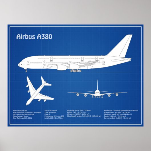Airbus a380 - Flugzeugkonzept Zeichnend Pläne ABD Poster (Vorne)