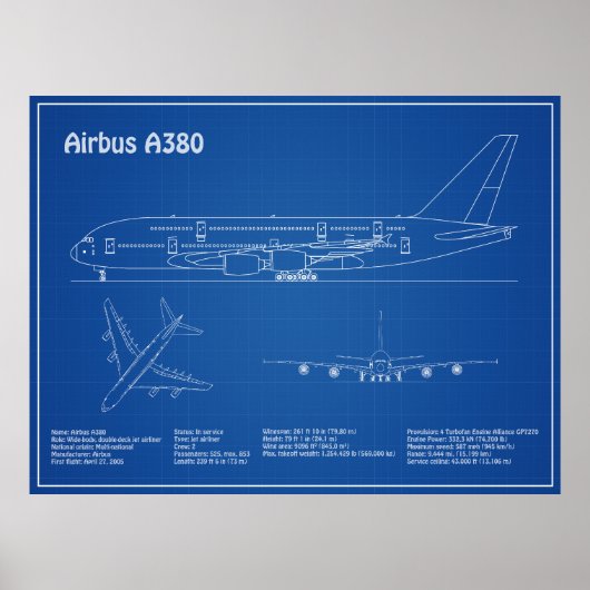 Airbus a380 - Flugzeugkonzept Zeichnend Pläne AD Poster (Vorne)
