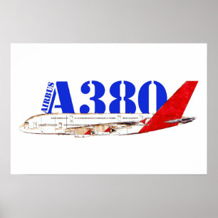 Airbus A380-Illustration mit kühner roter Schwanzg Poster