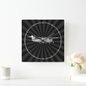 Aircraft Cessna Silhouette Flying Sunburst Decor Quadratische Wanduhr (Zuhause)