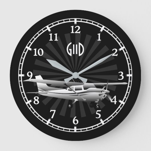 Aircraft Cessna Silhouette Sunburst Monogram on a Große Wanduhr (Vorderseite)