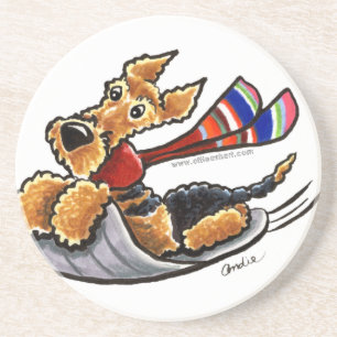 Aire-Sledding Airedale Terrier Sandstein Untersetzer