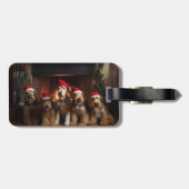 Airedale am Feuerplatz Weihnachten Gepäckanhänger (Rückseite horizontal)