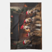 Airedale am Feuerplatz Weihnachten Geschirrtuch (Vertikal)