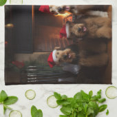 Airedale am Feuerplatz Weihnachten Geschirrtuch (Gefaltet)