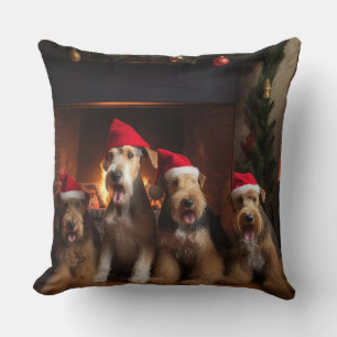 Airedale am Feuerplatz Weihnachten Kissen