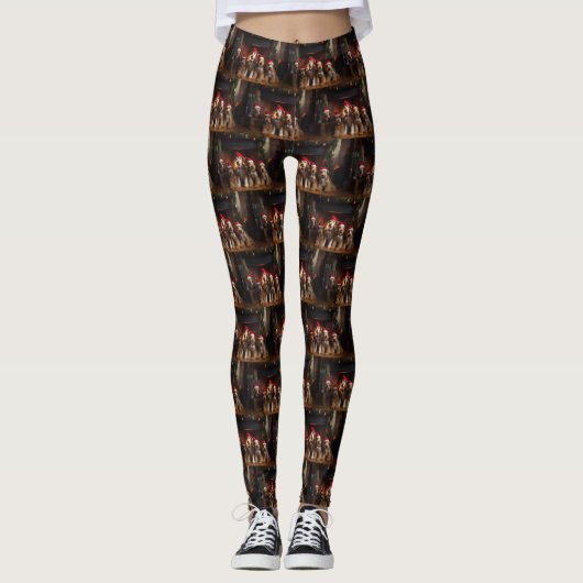 Airedale am Feuerplatz Weihnachten Leggings (Vorderseite)