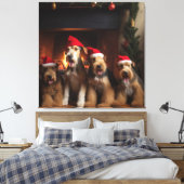 Airedale am Feuerplatz Weihnachten Leinwanddruck (Insitu (Schlafzimmer))