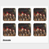 Airedale am Feuerplatz Weihnachten Quadratischer Aufkleber (Blatt)